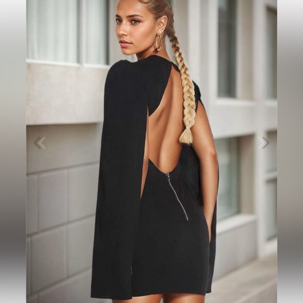 Amazingly Gorgeous Black Cape Sleeve Mini Dress! NWT! - Picture 6 of 6